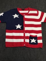 T &amp; Company Cardigan Sweater Women Large Red White Blue American Flag Knit - $15.23