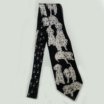 Dalmatians Men Dress Silk Tie By Addiction 3.75&quot; wide 58&quot; Long White on Black  - £10.81 GBP