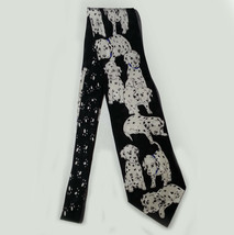 Dalmatians Men Dress Silk Tie By Addiction 3.75&quot; wide 58&quot; Long White on Black  - £10.82 GBP