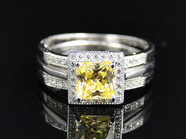Ladies Sterling Silver Princess Citrine  Engagement Wedding Sim Diamond ... - $74.79