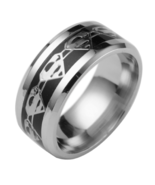 Silver Titanium Superman Ring Black Carbon Fiber 8mm Men&#39;s Unisex 6-13 - £18.42 GBP