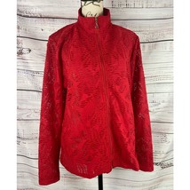 Toni Morgan Zip Up Jacket Women M Long Sleeve Stretch Red Cutout Lightwe... - $22.50