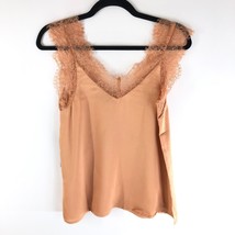 Lulus Forever Flirty Tan Lace Cami Top Satin V Neck S - £19.17 GBP