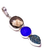 Smoky Quartz, Onyx, Titanium Druzy Gemstone 925 Silver Overlay Handmade ... - $16.34 CAD