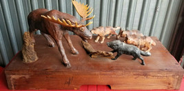 Hand Carved Wood Bull Moose Decoy Wolf pack Hunt decoy Benjamin Raino - £586.62 GBP