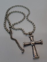 Unbranded Silvertone Cross W Heart on Chunky 28&quot; Military Chain Cross apx 2.5&quot; L - £15.60 GBP