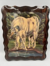 Vintage 80’s Unicorn with Baby Decoupaged Lacquered Wood Wall Plaque 10”x12” - £11.17 GBP