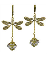 Dragonfly Daze NoMonet Earrings Gold Lavender Hand Crafted In USA Hand P... - $54.14 CAD