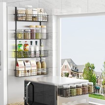 4 Tier Magnetic Spice Rack | Strongly Magnetic Spice Shelf with Utility Hooks - £47.16 GBP