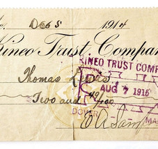 1914 Kineo Trust Company Bank Check E.A. Sampson Dover Maine Signed 6897... - $19.99