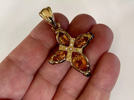 14K Yellow Gold Over 3.00Ct Marquise Cut Simulated Citrine Cross Pendant Women - £110.38 GBP