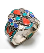 Red Coral Turquoise Lapis Lazuli Handmade Ethnic Jewelry Cuff Nepali 7-9... - £25.82 GBP