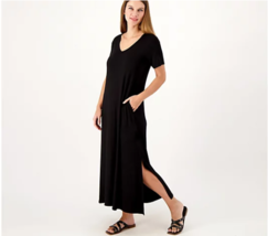 Belle by Kim Gravel Solid V-Neck Maxi Dress (Black, Size Tall XS) A570754 - £18.17 GBP