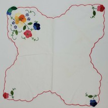 Vintage Handmade Applique Doily Floral Embroidery 14x14 Inch White Pink - £7.54 GBP