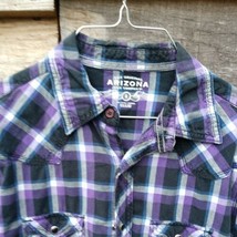 Long Sleeves Pearl Snap Button Purple Plaid Blouse Arizona Jean Co. Size Small - £12.73 GBP