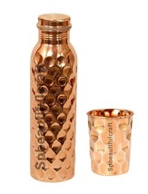 Beautiful Copper Diamond Water Bottle 1 Drinking Tumbler Glass Health Benefits - £21.10 GBP