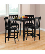 5-Piece Black Wood Counter-Height Dining Set Square Kitchen Table Chairs... - £334.98 GBP