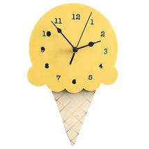 Wooden Ice Cream Shape Clock Cartoon Mute Wall Clock Arabic Numerals Room Decor - £15.14 GBP