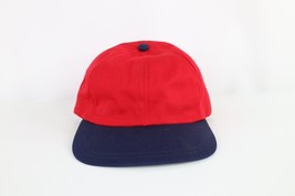 NOS Vintage 60s Streetwear Blank Leather Lined Fitted Hat Cap Red Navy USA 7 1/8 - £39.52 GBP
