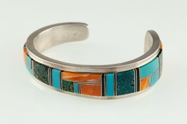 Navajo Harry B. Yazzie Inlay Cuff Bracelet w/Turquoise, Coral, Jet 50.2gr - £514.45 GBP