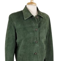 Style &amp; Co Womens Green Suede Leather Jacket Coat Large Button Up Lined ... - £17.57 GBP