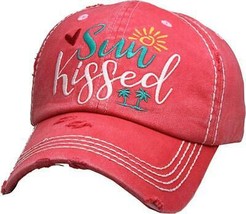 Sun Kissed Vintage Distressed Adjustable Hot Pink Women&#39;s Baseball Hat - £15.17 GBP