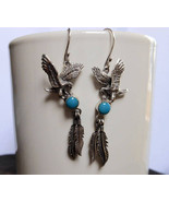Blue Turquoise Eagle Earrings 925 Sterling Silver, Handmade Feather Earr... - £52.75 GBP