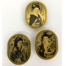 Set 3 Geisha Girl Japanese Fridge Magnet Black Gold Metal Artwork Print Vintage - £13.95 GBP