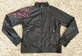 adidas windbreaker golf jacket womens small black red floral CLIMAPROOF ... - $24.63