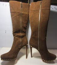 Michael Kors Boots Knee High Stiletto  Heels Brown Suede zip up Sizes 6.... - £82.00 GBP