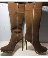 Michael Kors Boots Knee High Stiletto  Heels Brown Suede zip up Sizes 6.... - £82.81 GBP
