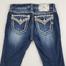 Miss Me Jeans Mid-Rise Cropped Demin Embellished Pockets 27x28 Thick Stitch - £25.51 GBP