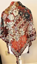 Johnny Was 100% Silk Ikat Patch Tasseled Scarf/Shawl Multicolor Floral Print - $79.97