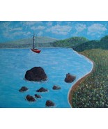 Painting Seascape Original Bob Ross Style Signed Art Sailboat Boat Ocean... - $1,886.20 MXN