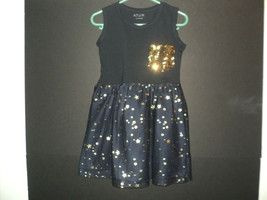 NEW A.T.U.N. Girl&#39;s 4-5 Years Dress Dark Navy Blue, Gold Metallic Stars &amp;Sequins - £16.07 GBP