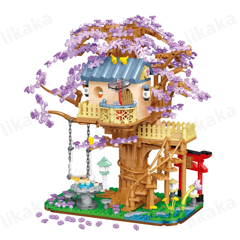  view sakura tree house building blocks cherry blossom house model mini blocks toys for thumb200