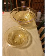 FTD HAZEL ATLAS RIBBED AMBER/YELLOW DEPRESSION GLASS 2 PC MIX. BOWLS ROL... - $709.92 MXN