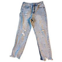 Material Girl Junior&#39;s Size 9 Straight Leg Destressed Blue Jeans - £14.70 GBP
