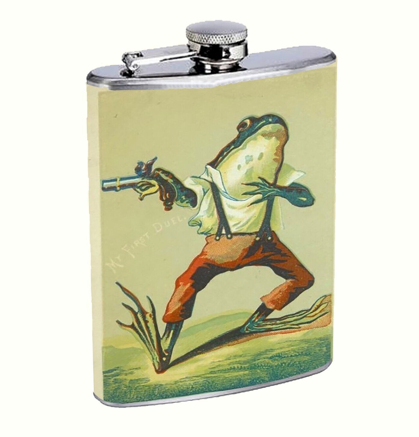 Vintage Illustration A Frogs Best Shot Hip Flask 8oz Stainless Steel - $14.80