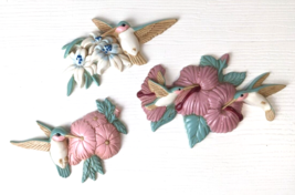 Set of 3 Vintage 90s Burwood Pink Green Hummingbirds Plastic Wall Decor ... - $9.89