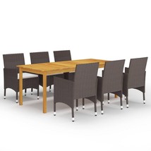  Dining Set Brown Solid Acacia wood, PE Rattan, Powder-coated steel - $780.99