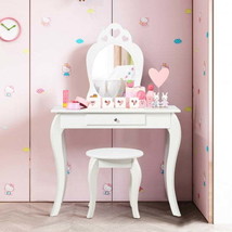 Kids Princess Makeup Dressing Play Table Set with Mirror -White - £96.18 GBP
