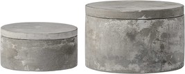 Bloomingville Set Of 2 Grey Round Decorative Cement Lids Boxes - £35.96 GBP