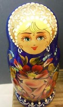 Russian Matryoshka Handmade Nesting Doll 4 Dolls Blue with Flowers 6&quot; - £31.90 GBP