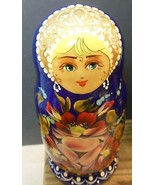 Russian Matryoshka Handmade Nesting Doll 4 Dolls Blue with Flowers 6&quot; - £31.46 GBP
