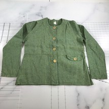 FLAX Shirt Womens Small Knit Green Linen Button Front Relaxed Fit USA Made - £37.05 GBP