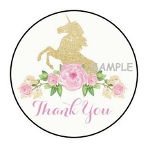 30 Thank You Unicorn Envelope Seals Labels Stickers 1.5&quot; Round Flowers Pink - £5.86 GBP