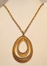 Crown Trifari Pendant Necklace Modernist Gold Tone 22 Inch Chain MCM 1960s Era - £36.19 GBP