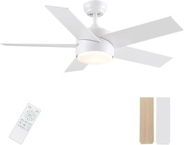 Snj White Ceiling Fan With Light, 44 Inch Ceiling Fan With Light And, Di... - £62.11 GBP