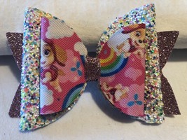 SKYE 3 LAYER HAIR BOW, PINK, MULTI COLOR AND WHITE, 2.5&quot; X 2&quot;. HOMEMADE - $5.86